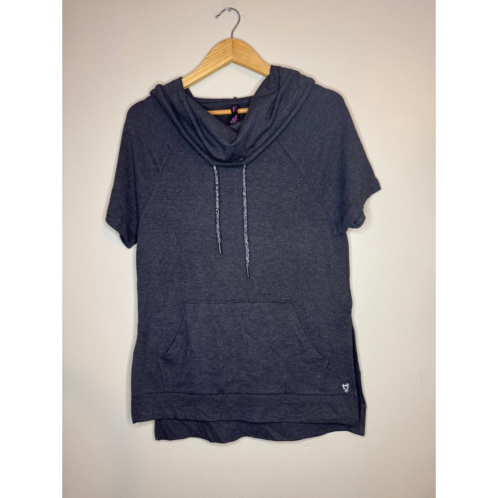 Betsey Johnson Performance Womens Gray Short Sleeve Cowl Neck Hoodie Small